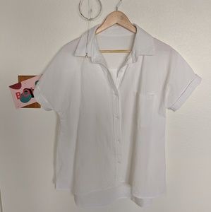 Oversized white button tee